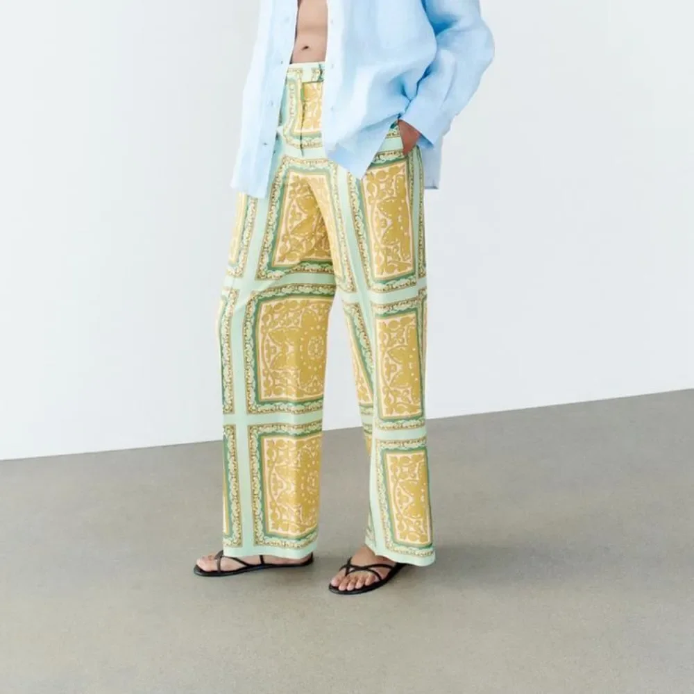 ZARA LINEN BLEND PRINTED PANTS